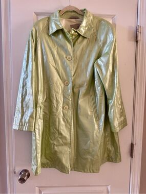 UTEX Y2K Metallic Lime Green Cyber Space Age Swing Car Coat Jacket XL
